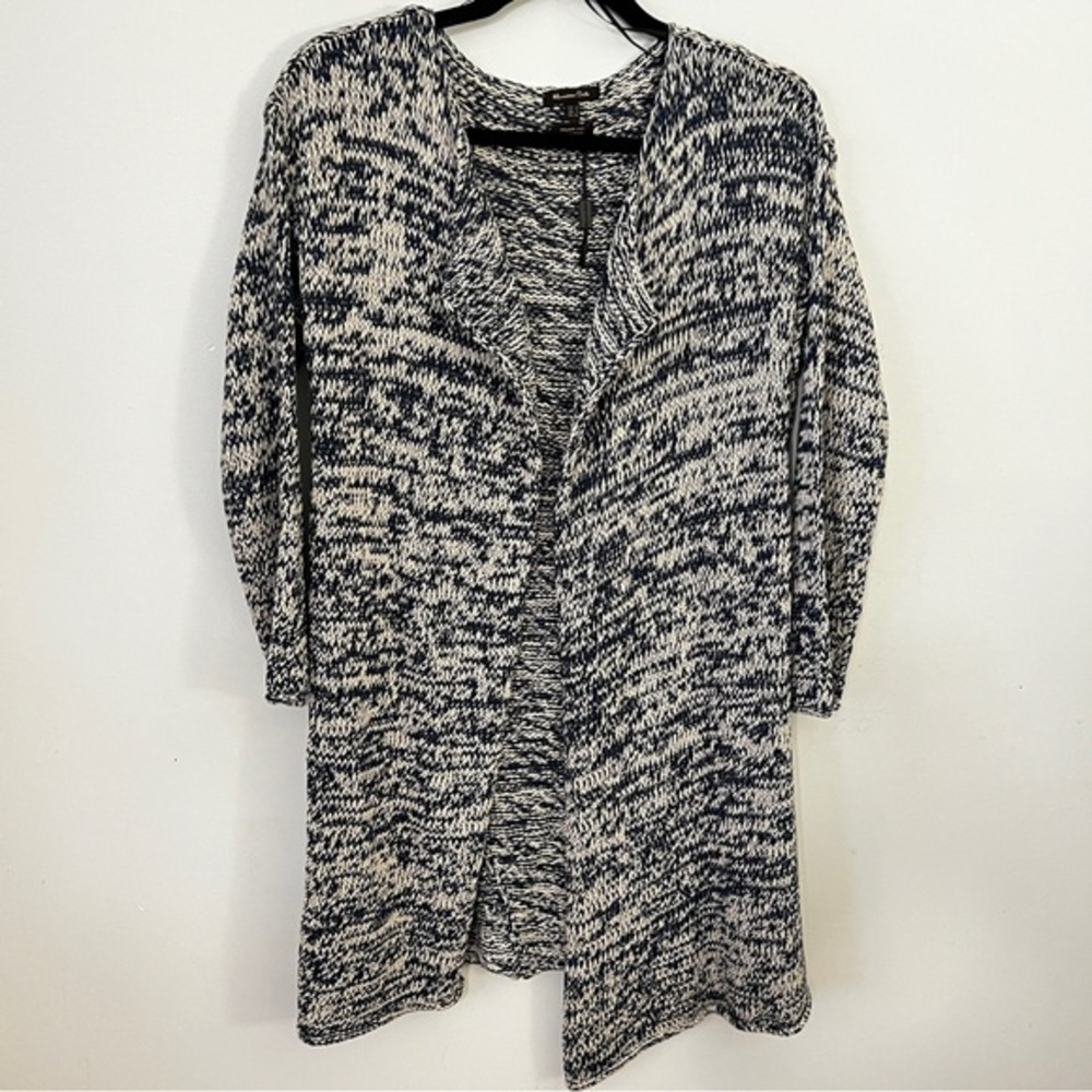 Massimo Dutti Blue and White Long Duster Cardigan Sweater